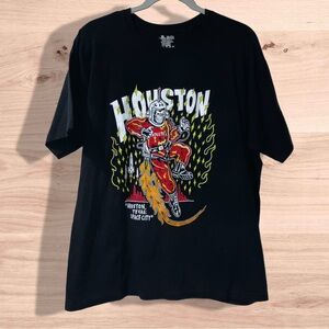 Houston Rockets Black T-Shirt Light The Fuse Space City Rocketeer Basketball L
